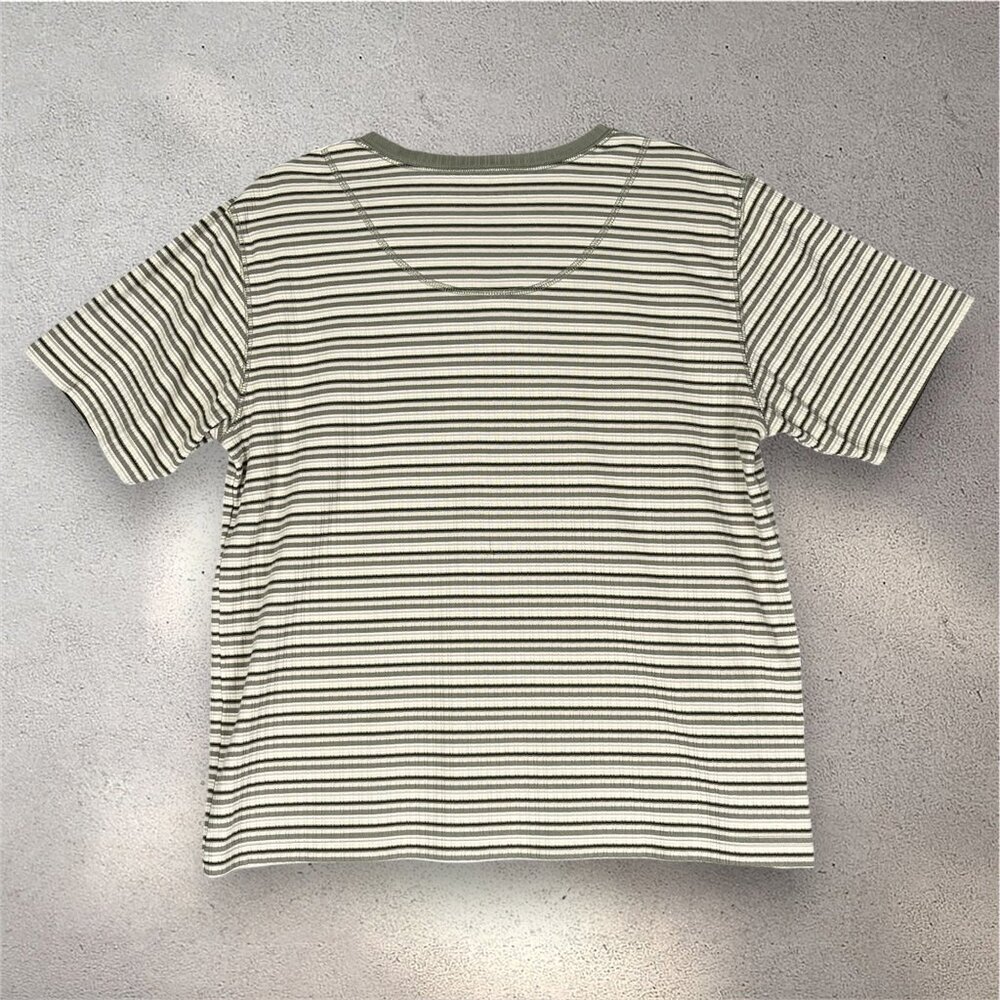 L.A. Blues Striped Henley Tee Women’s L Green Ribbed Y2K Retro Casual Normcore - Picture 4 of 8